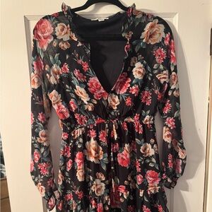 American Eagle Outfitters Black Floral Long Sleeve Dress